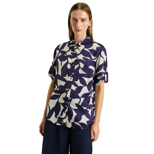 Veronika Maine Ink Shadow Leaf Satin Shirt